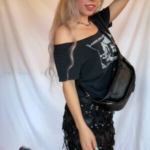 John Galt Radio Silence Graphic Tee One Size Off Shoulder Black